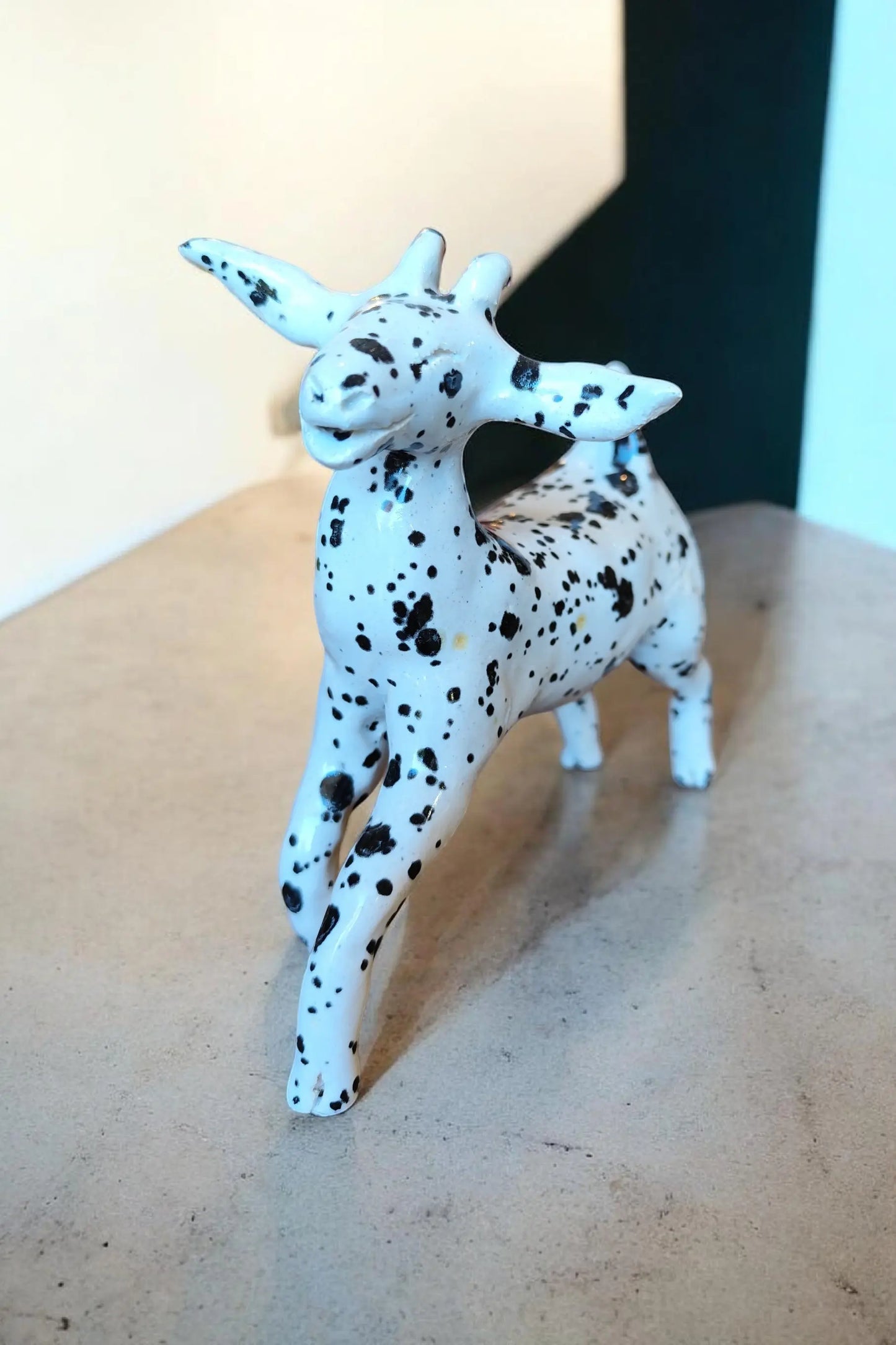 Black and white goat Enameled earthenware Artisan ceramic Ardèche