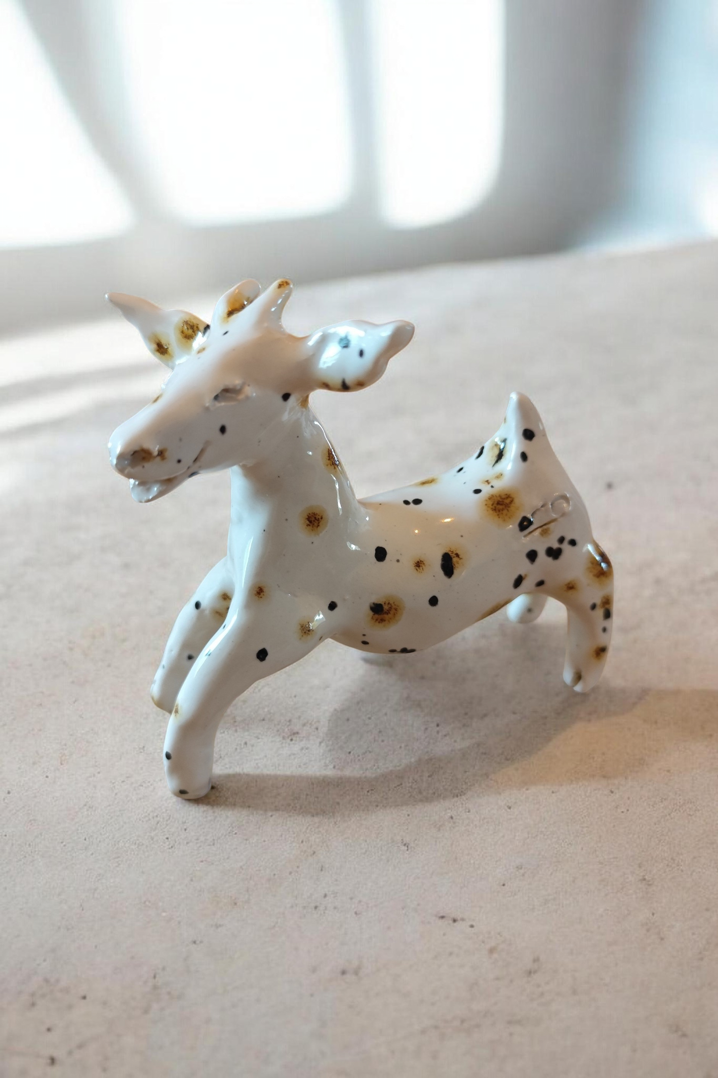 Goat Figurine White Earthenware with Glaze Effect Handmade Ceramic Ardèche