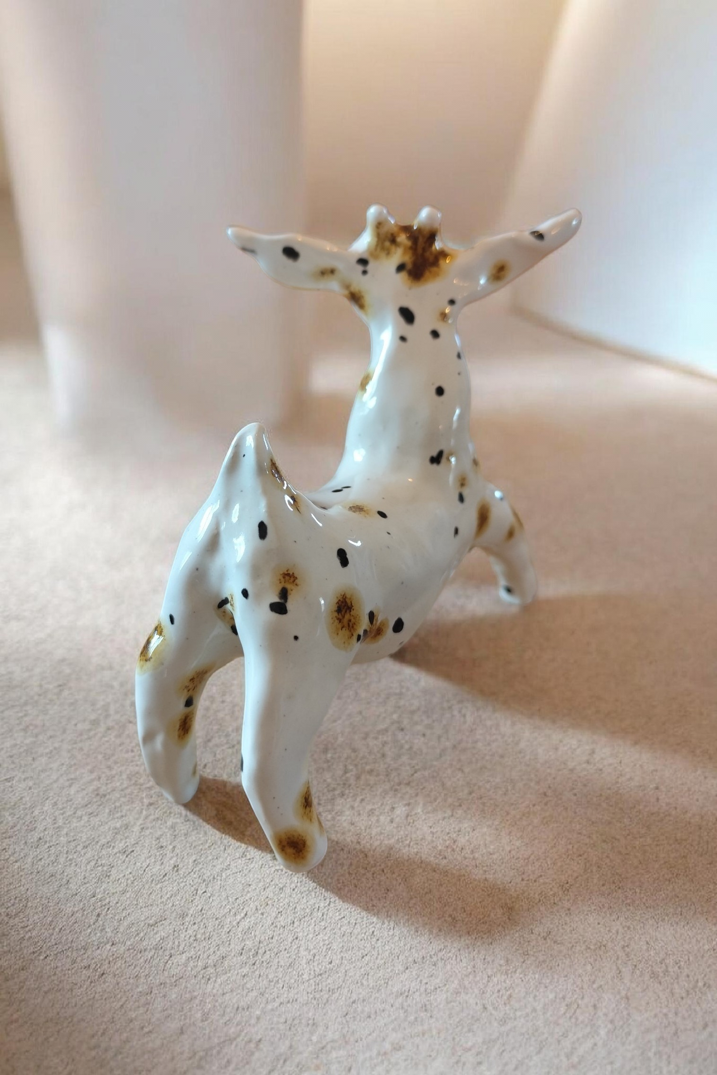 Goat Figurine White Earthenware with Glaze Effect Handmade Ceramic Ardèche
