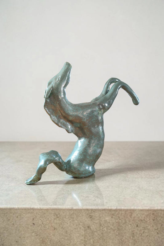 Cheval Cabré Vert Bronze Céramique Artisanale Ardèche