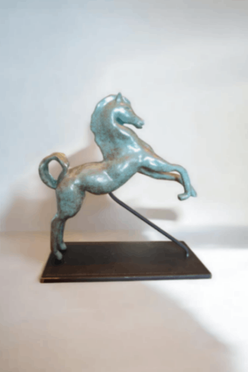 Bronze Green Glazed Earthenware Prancing Horse