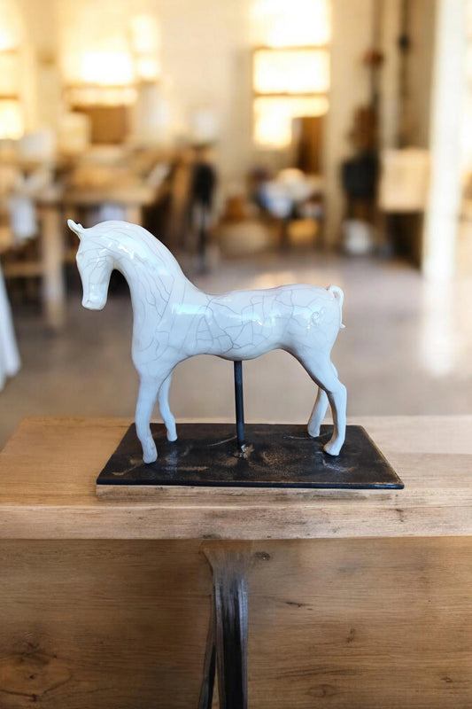 Cheval émaillé craquelé céramique artisanale Ardèche