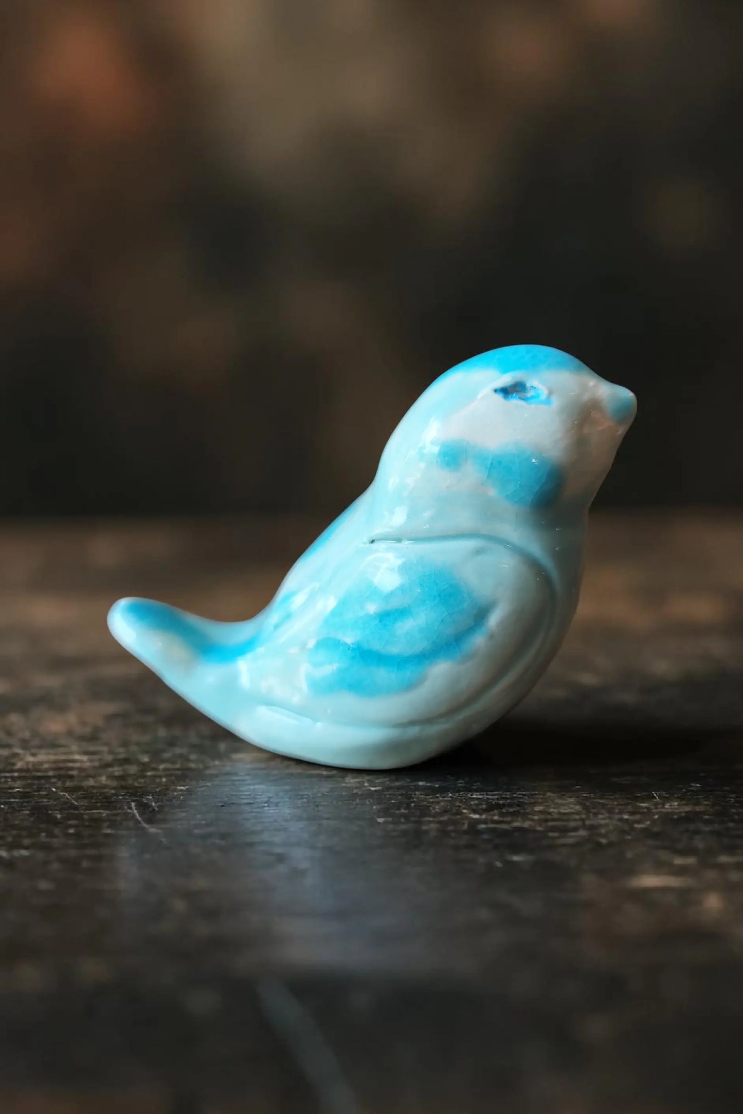 Oiseau Bleu en Faïence Figurine Artisanale