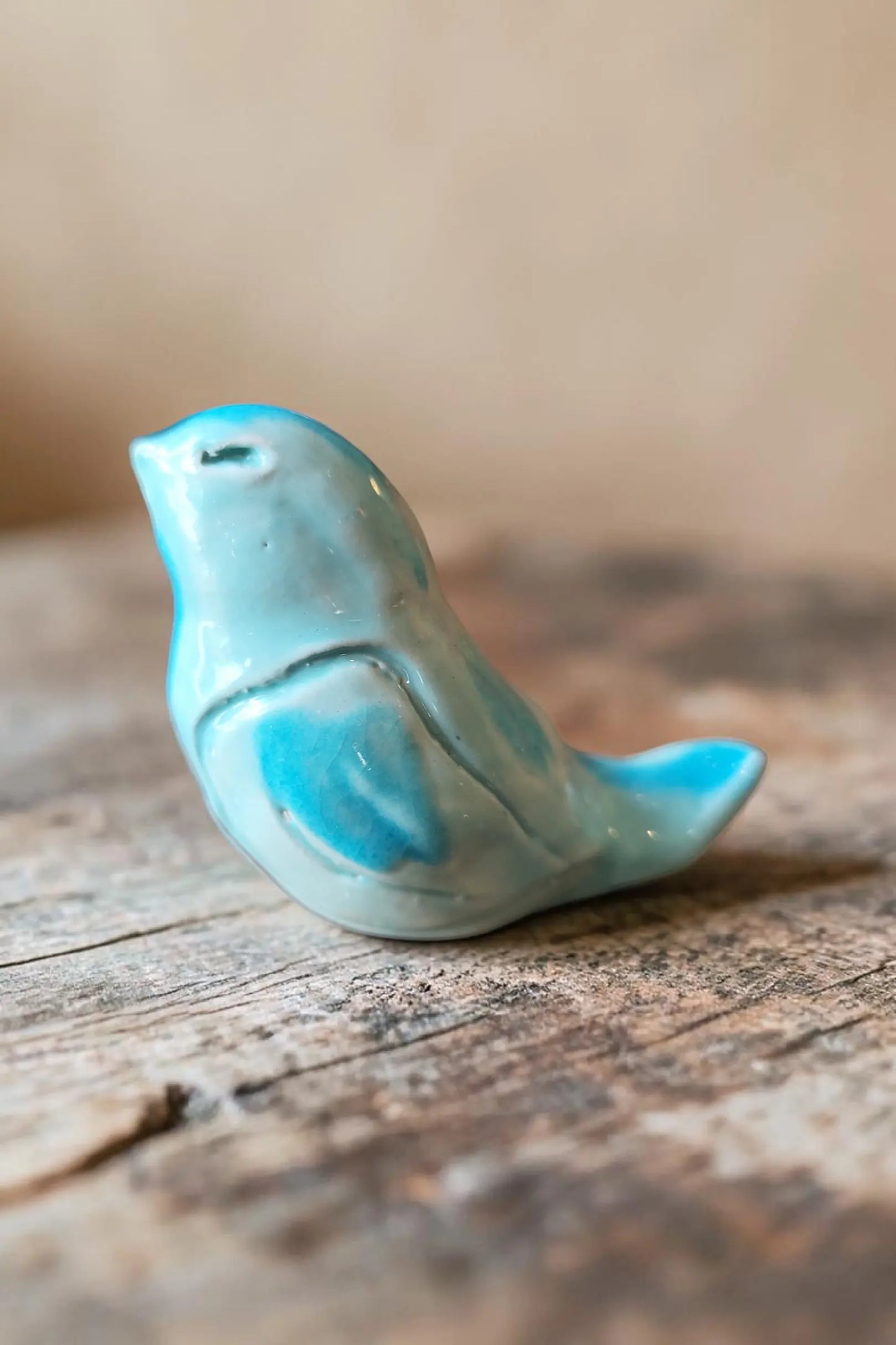 Oiseau Bleu en Faïence Figurine Artisanale