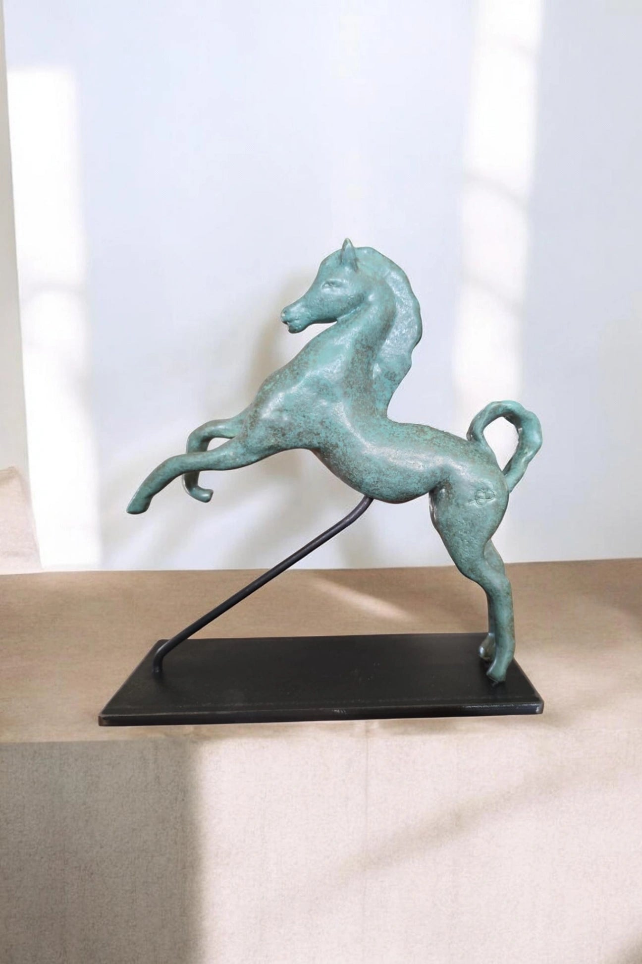 Bronze Green Glazed Earthenware Prancing Horse